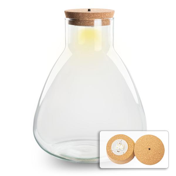 Terrarium bottle with cork - Erlenmeyer flask with LED cork - Closed terrarium ↑ 30 cm