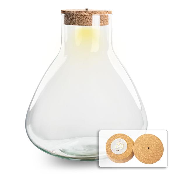 Terrarium bottle - Erlenmeyer XL with lighting in cork - 32 cm high